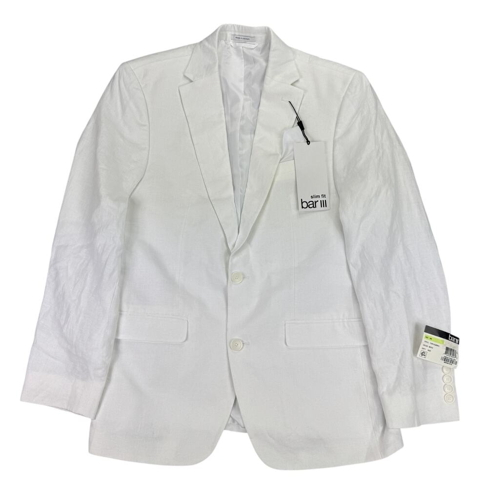 Bar III Mens Slim Fit 100% Linen Solid Suit Jacket White 38R